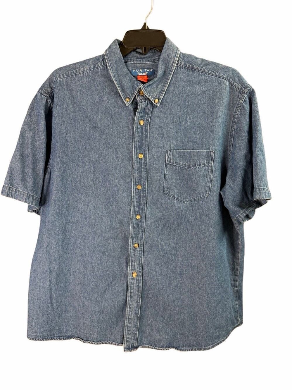 Puritan XL Chambray Denim Button Front Shirt Short Sleeve Classic Casual 46-48